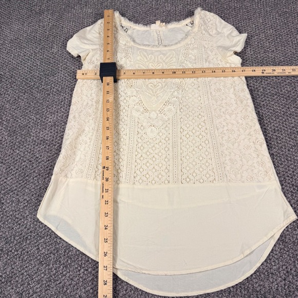 Meadow Rue Anthropologie Lace Embroidered Top S Ivory Boho Frayed Neckline - Picture 6 of 10
